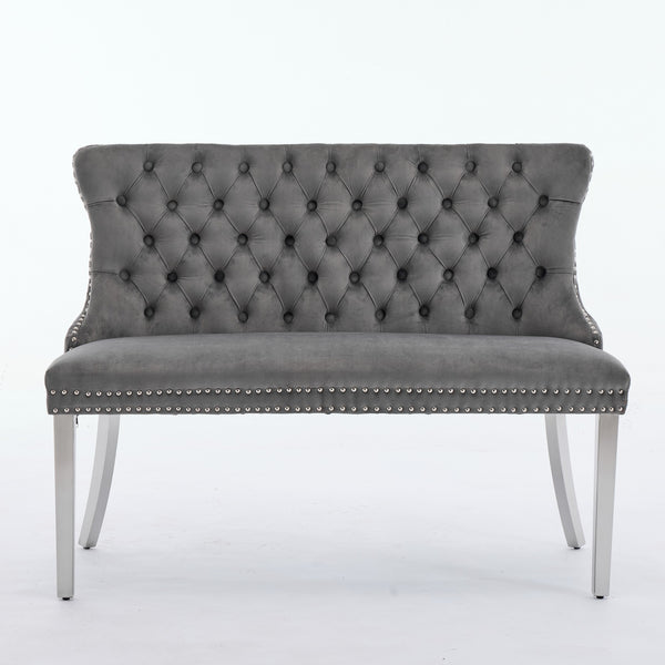 English Elm Velvet Mid-Century Double Dining Loveseat Bench with Hand-Tufted Buttons, Wingback Comfort, Luxe Seating Gray W1143P362520