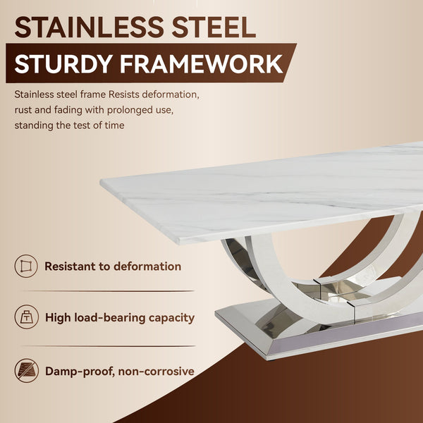 English Elm 50.4 Inch Rectangular Coffee Table Marble Mdf Top Sculptural Steel Arc Base Modern W3357P395502