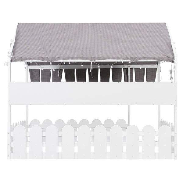 English Elm {slats Are Not Included} Twin Montessori House Floor Bed Kids Tent Lights Shelves Pinewood Frame White N708P407963K