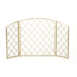 English Elm Christopher Knight Home® - FIRE Amiyah 3-Panel Iron Fireplace Screen - Decorative Protective Mesh Shield for Hearth Safety and Style Gold 61127.00GLD