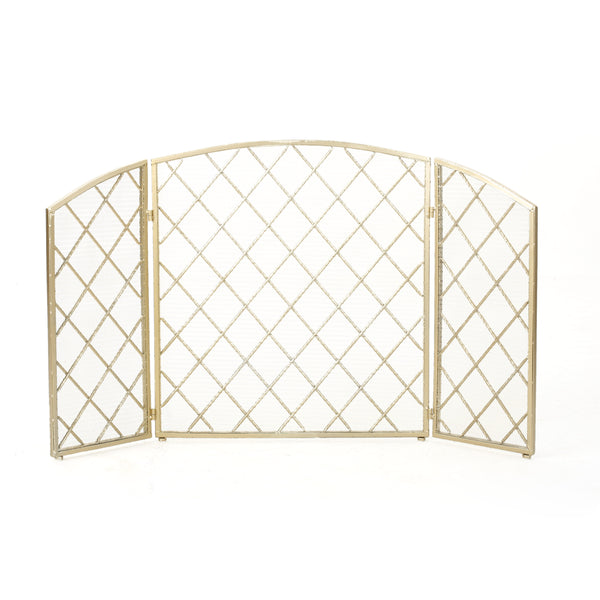 English Elm Christopher Knight Home® - FIRE Amiyah 3-Panel Iron Fireplace Screen - Decorative Protective Mesh Shield for Hearth Safety and Style Gold 61127.00GLD