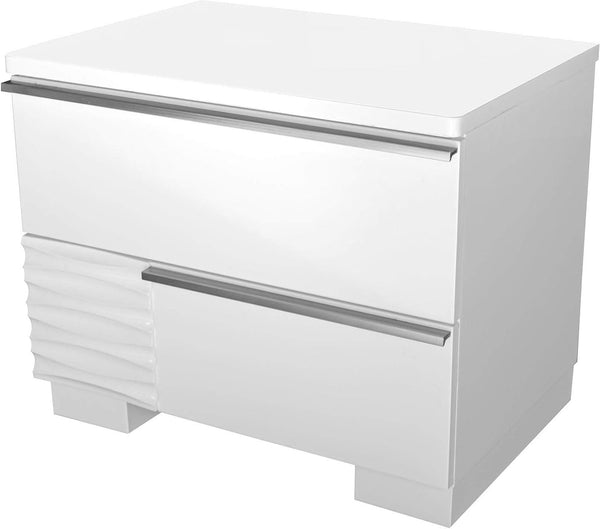 English Elm White Lacquer Wood 2-Drawer Nightstand High Gloss Modern Bedside Table Poplar Engineered Wood 24"W B011P353743