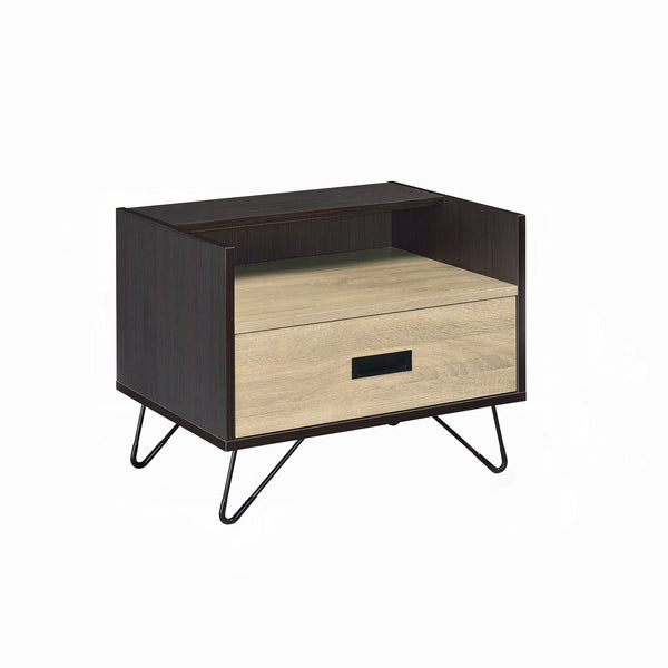 English Elm One Drawer Nightstand With Open Compartment – Modern Industrial Oak & Black Accent Table For Storage B016P256521