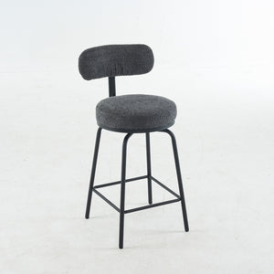 English Elm Modern Bouclé Swivel Bar Stools Set of 2 — Counter Height Fabric Seats with Metal Frame & Footrest, 360° Comfort Grey W1901P264273