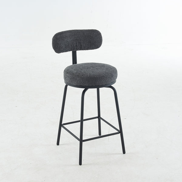 English Elm Modern Bouclé Swivel Bar Stools Set of 2 — Counter Height Fabric Seats with Metal Frame & Footrest, 360° Comfort Grey W1901P264273