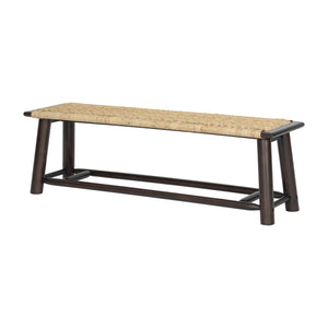 English Elm Farmhouse Solid Wood Rattan Bench – 59" Indoor & Covered Outdoor Seating, Moisture-Resistant Finish, Seats 3 Walnut N842P271335D