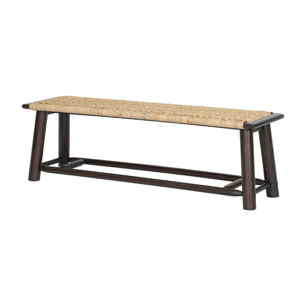 English Elm Farmhouse Solid Wood Rattan Bench – 59" Indoor & Covered Outdoor Seating, Moisture-Resistant Finish, Seats 3 Walnut N842P271335D