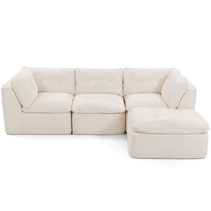 English Elm Modern Chenille Cloud Sectional with Ottoman Deep Sink Modular L Shaped Living Room Sofa Beige+White W2379S00001