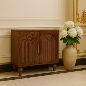 English Elm Solid Wood Arco Groove Sideboard: Handcrafted Mango Wood With Elegant Brass Accents & Ample Storage B182P372132-GIGA