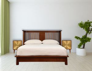 English Elm Solid Mango Wood Nightstand with Brass Pulls Two Drawers Chestnut Nordic Bedroom B182P233805
