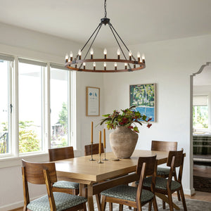 English Elm 39.3 Inch Wood Wagon Wheel Chandelier with Seeded Glass Shades 20-light Farmhouse W5008P464781