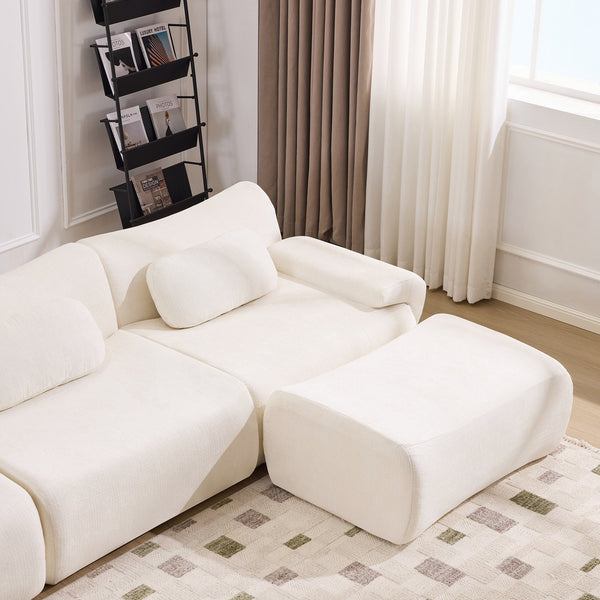 English Elm Modular Chenille Deep Seat Sectional Sofa with Bamboo Frame for Living Room Lounge White W1829S00068