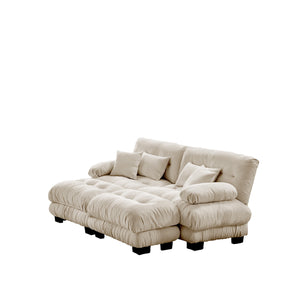 English Elm Cloud 2-Seater Sleeper Sofa In Light Coffee Chenille – Plush Comfort With Pillows & Ottomans Included! W714S01027