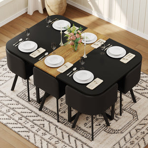 English Elm 7 Piece Industrial Dining Set Two-tone Wood Grain Table with Six Pu Leather Chairs W3875S00098