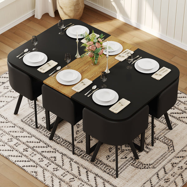English Elm 7 Piece Industrial Dining Set Two-tone Wood Grain Table with Six Pu Leather Chairs W3875S00098