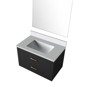English Elm Black Single Bath Vanity With White Quartz Countertop & Frameless Mirror - Modern, Compact Design B2731S01429