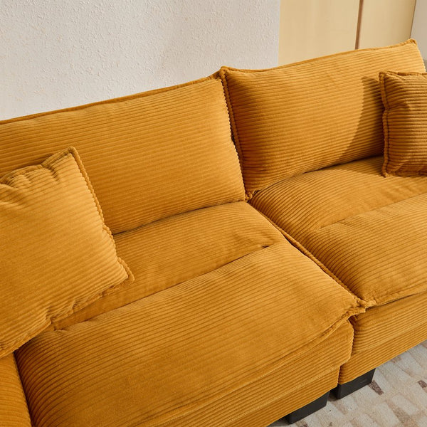 English Elm Corduroy Stylish Sleeper Sofa Loveseat with Dual-Layer Cushions & Two Support Pillows, Sturdy Frame Yellow W676P184141