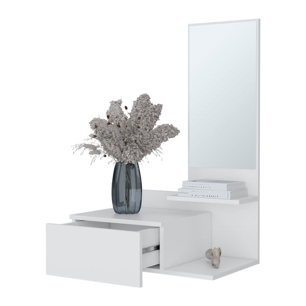 English Elm Elgin modern floating vanity with drawer and mirror, wall-mounted storage solution for small spaces White 31.5 L x 18.1 W x 5.9 H B128P237187