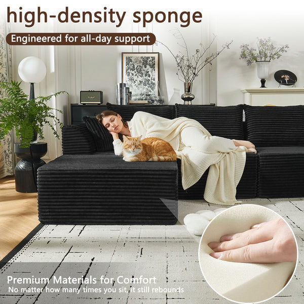 English Elm Modular U-shaped Sectional with Memory Foam Chenille Deep Seat Cloud Lounge Sofa Black W5638S00001