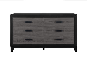 English Elm SOLUTO Rustic Urban Farmhouse Bed with Headboard Storage, Dark Gray & Black Wood Inlay, Solid Build Grey and Black Queen Bookcase Bed B201S00283