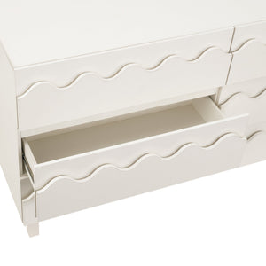 English Elm 60" Wave Front Six Drawer Dresser Sculptural Engineered Wood Media Console for Bedroom Ivory N739S0000011W