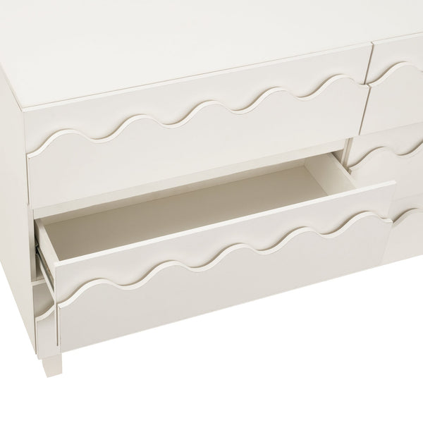 English Elm 60" Wave Front Six Drawer Dresser Sculptural Engineered Wood Media Console for Bedroom Ivory N739S0000011W