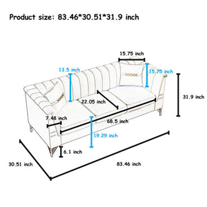 English Elm Fx-P82-Be3 - Luxurious Beige Velvet Chesterfield 3-Seater Sofa With 2 Pillows For Modern Living Spaces W576S00220