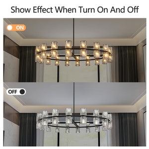 English Elm (L005030-D36-P36B/W1340P310778)36 Double Crystal Ring LED Chandelier, Modern Luxury Ceiling Light, Bulbs Included W1340P310778