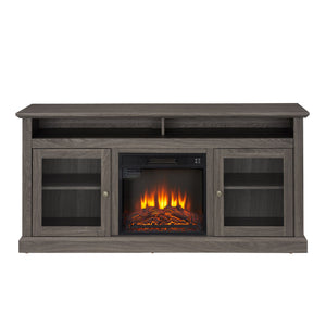 English Elm Retro TV Stand Dark Walnut 60" Console with 18" Fireplace Insert, Storage Cabinets, Open Shelves, Fits 65" TVs W2275S00010