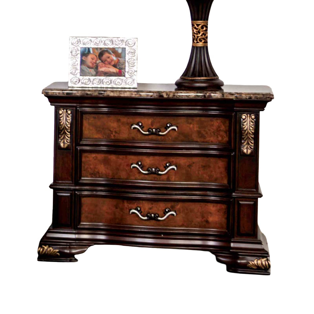 English Elm Traditional Sintered Stone Nightstand with Usb Port Gold Carved Dovetail Drawers B2741P433362