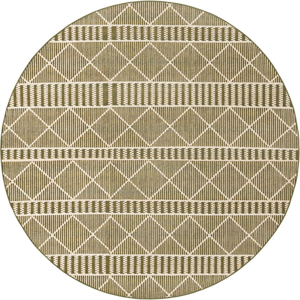 Unique Loom Outdoor Trellis Dalyan Machine Made Striped Rug Green, Ivory 7' 10" x 7' 10"