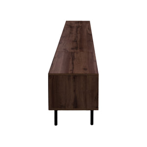 English Elm 78 Inch Walnut Media Console with Slatted Doors Iron Legs and Cable Management N710P373605Q