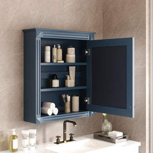 English Elm 24'' 24'' Wall Mounted Bathroom Mirror Cabinet with Adjustable Shelves, Space-Saving Modern Storage Solution Blue N710P195492C