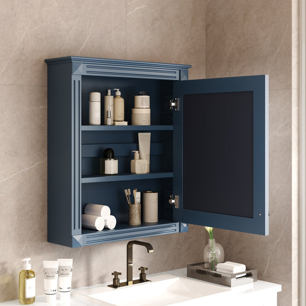 English Elm 24'' 24'' Wall Mounted Bathroom Mirror Cabinet with Adjustable Shelves, Space-Saving Modern Storage Solution Blue N710P195492C