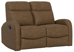 English Elm Beige Manual Reclining Loveseat with Dual Contoured Seats for Compact Living Spaces Brown B361P484466