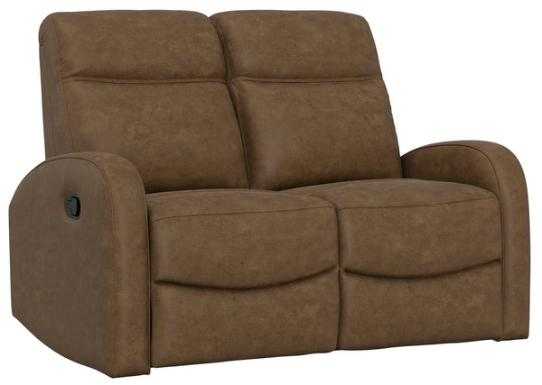 English Elm Beige Manual Reclining Loveseat with Dual Contoured Seats for Compact Living Spaces Brown B361P484466