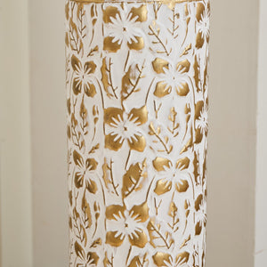 English Elm Mother's Gilded White 3D Relief Flower Metal Vase Set - Elegant Tall Cylinder Décor Trio, Gold Embossed Finish W2796P277632