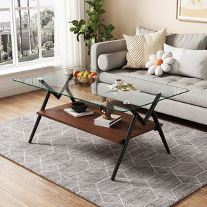 English Elm Coffee Table And End Tables Set Of 3 – Modern Glass & Mdf Design With Storage For Living Spaces W241S00054