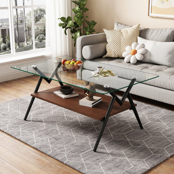 English Elm Coffee Table And End Tables Set Of 3 – Modern Glass & Mdf Design With Storage For Living Spaces W241S00054