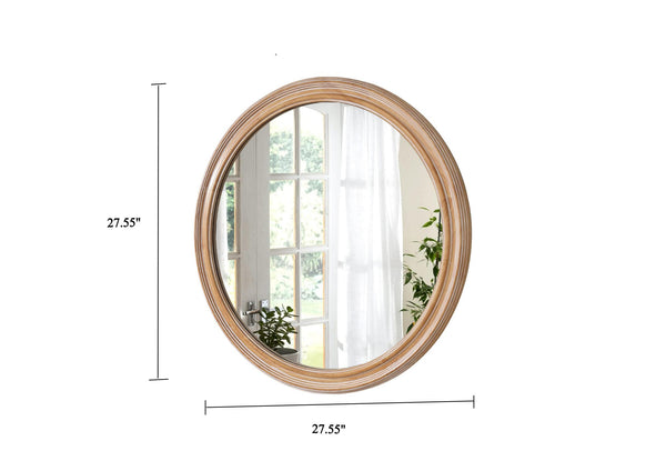 English Elm 27.5-Inch Round Wall Mirror – Rustic Farmhouse Decor With Distressed Whitewash Frame For Any Room W2295P339108