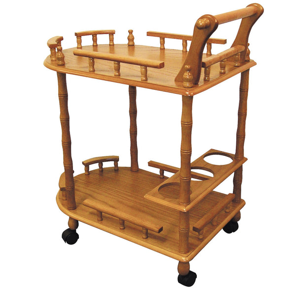 English Elm 29" Mobile 2-Tier Oak Wine Table with Locking Wheels and Kitchen Cart Storage for Entertaining B072115920