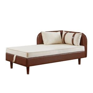 English Elm 65" Velvet Storage Chaise Lounge with Pu Leather Panels Eucalyptus Frame Accent Seat Brown+Beige W1097P434115