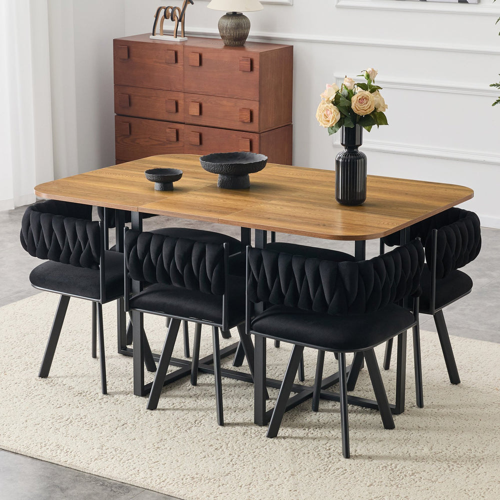 English Elm 7-piece Dining Set Tufted Velvet Chairs Melamine Table Modern Farmhouse Kitchen W3875S00040