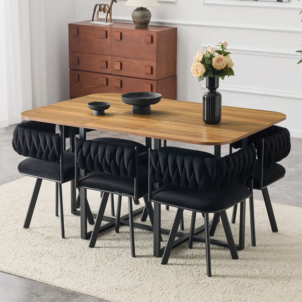 English Elm 7-piece Dining Set Tufted Velvet Chairs Melamine Table Modern Farmhouse Kitchen W3875S00040