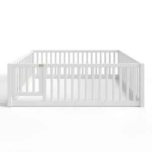 English Elm Twin Floor Bed Pine Wood Frame with Guardrails and Door for Safe Toddler Sleep Light White W1580P417670
