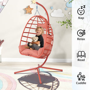 English Elm Egg Hanging Chair with Stand Pe Rattan Swing Seat Washable Cushion Patio Bedroom T5880P497442