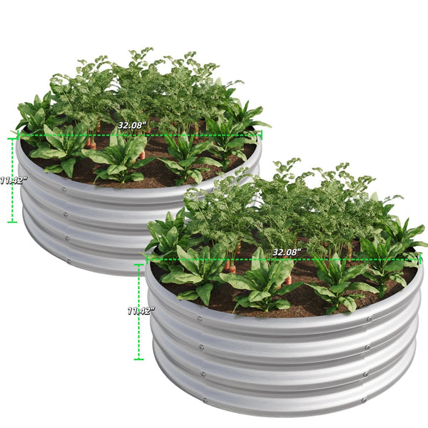 English Elm 2PCS Tall Round Raised Garden Beds 32" x 11.4" Metal Planter Boxes for Vegetables Flowers Herbs Silver W840P321518