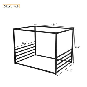 English Elm Queen Iron Frame Bed with High Fence-Style Guardrails, Modern Low-Profile Black Design, Sturdy Support W1858P282501