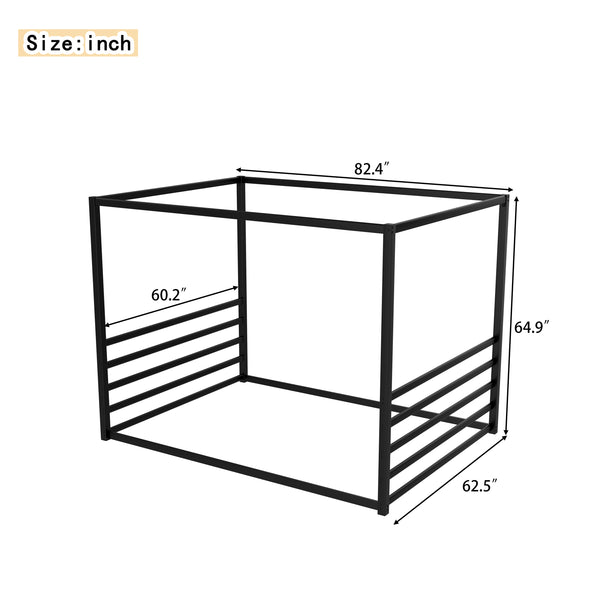 English Elm Queen Iron Frame Bed with High Fence-Style Guardrails, Modern Low-Profile Black Design, Sturdy Support W1858P282501