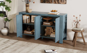 English Elm Trexm Four Door Retro Sideboard Oak Veneer Distressed Storage for Dining Living N715P204444M